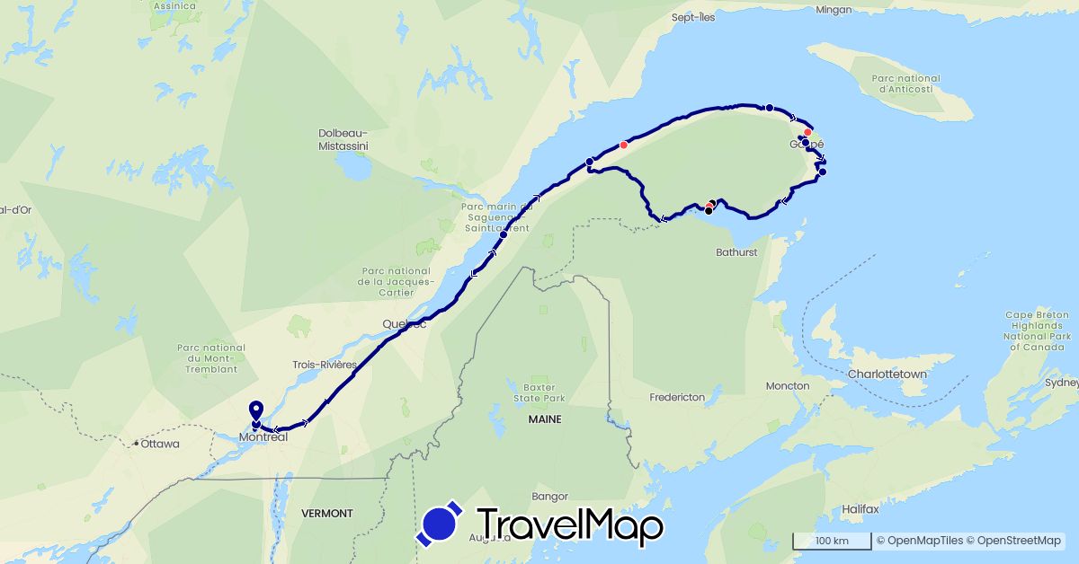 TravelMap itinerary: driving, hiking, sans la fifth wheel