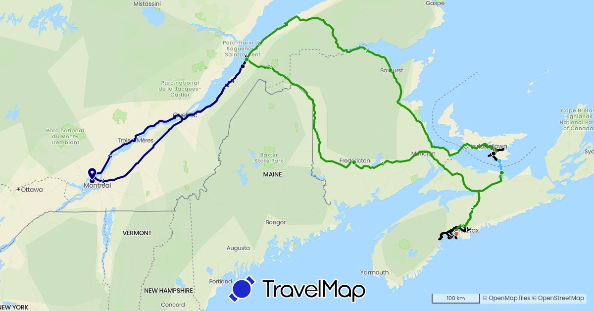TravelMap itinerary: driving, hiking, boat, sans la fifth wheel, groupe caravaning in Canada (North America)