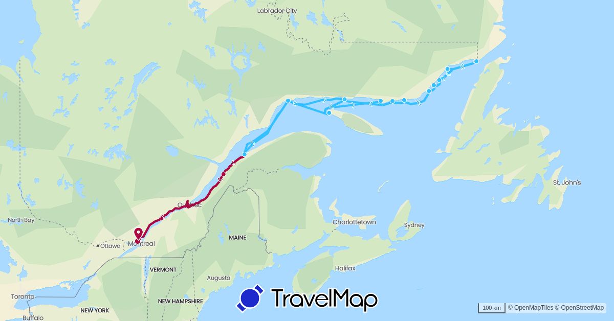 TravelMap itinerary: cycling, hiking, boat, van life in Canada (North America)